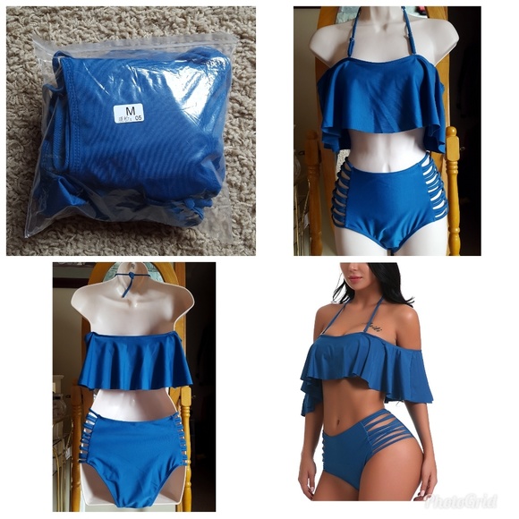 TWO PIECE OFF SHOULDER SWIMSUIT - Picture 1 of 4